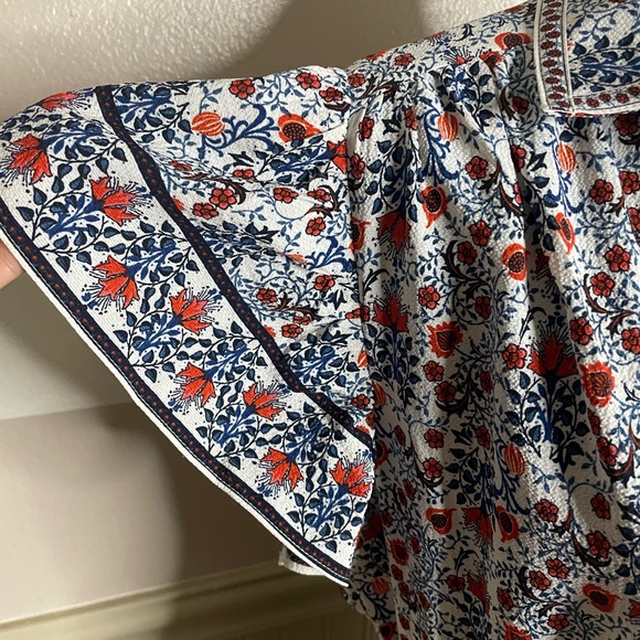 Max Studio Floral Ruffle Sleeve Midi Dress - Blue and orange size Medium - Picture 7 of 15